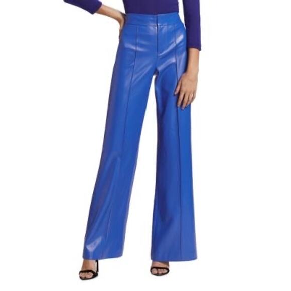 Alice + Olivia Dylan Blue Glossy Faux Leather High-Waisted Wide-Leg Pants Size 4 - Picture 2 of 7